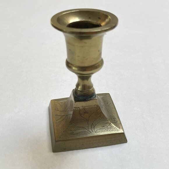 Brass Candle Holder Vintage Taper Stick Square Base Mid Century Home Decor - Picture 1 of 9